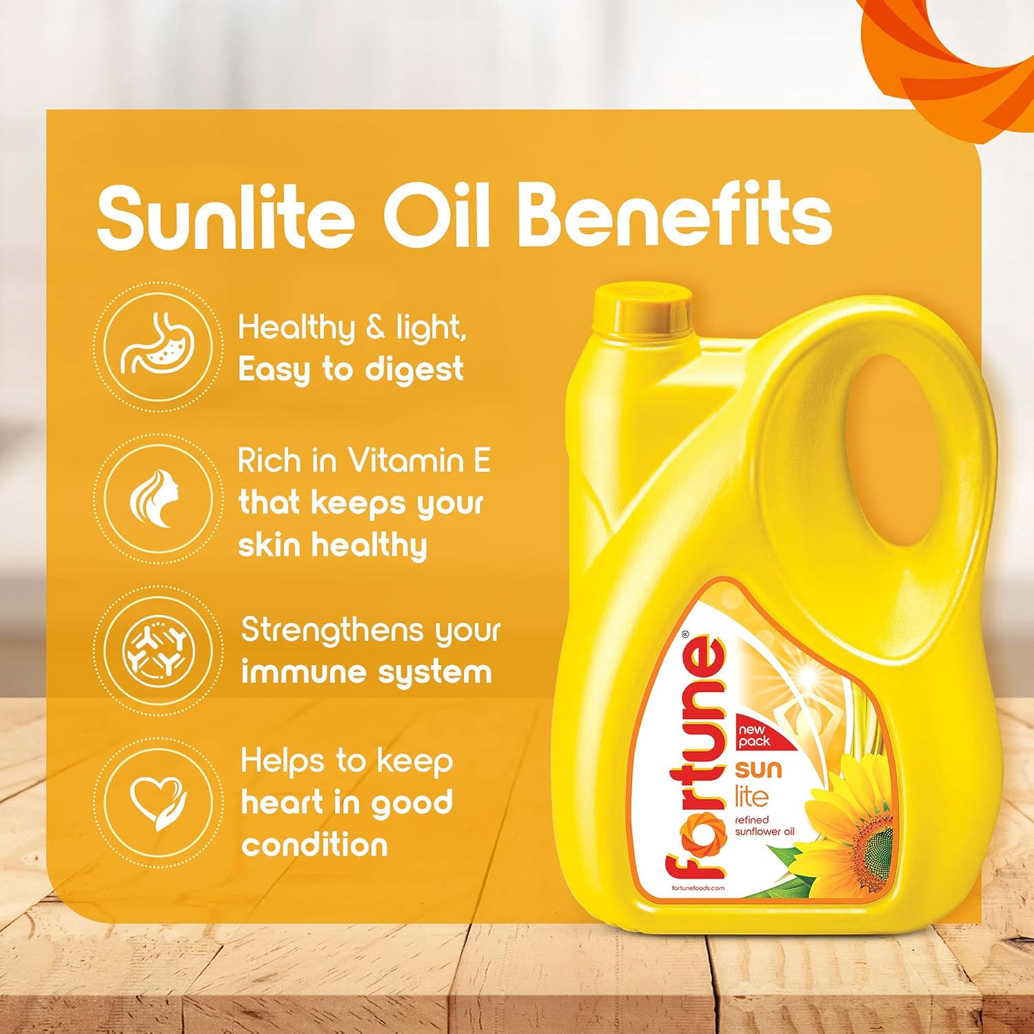 Fortune Sunlite Refined Sunflower Oil, 4.35 Kg Jar - Image 2