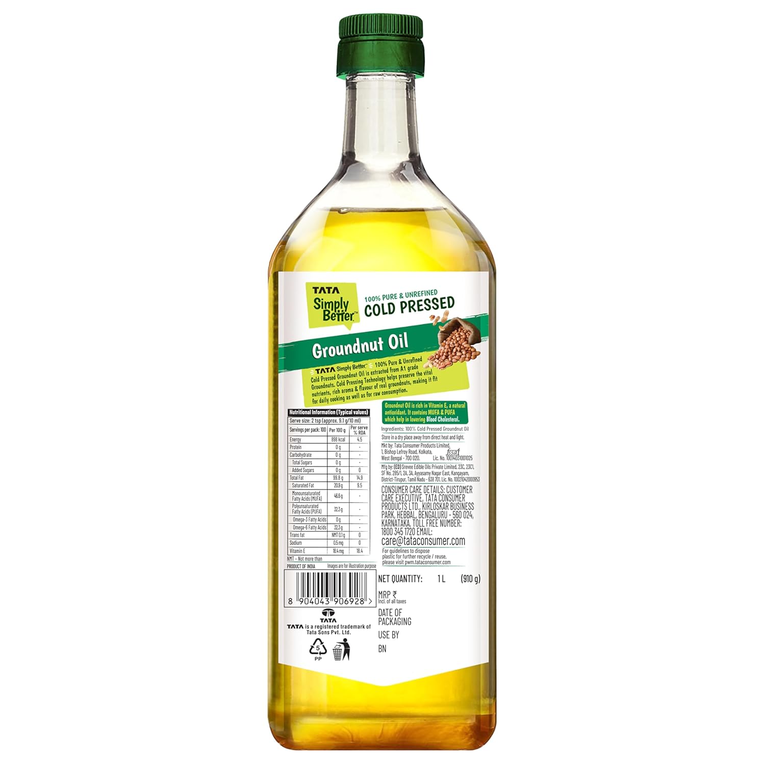 Tata Simply Better Pure & Unrefined Cold Pressed Groundnut,1L, - Image 3
