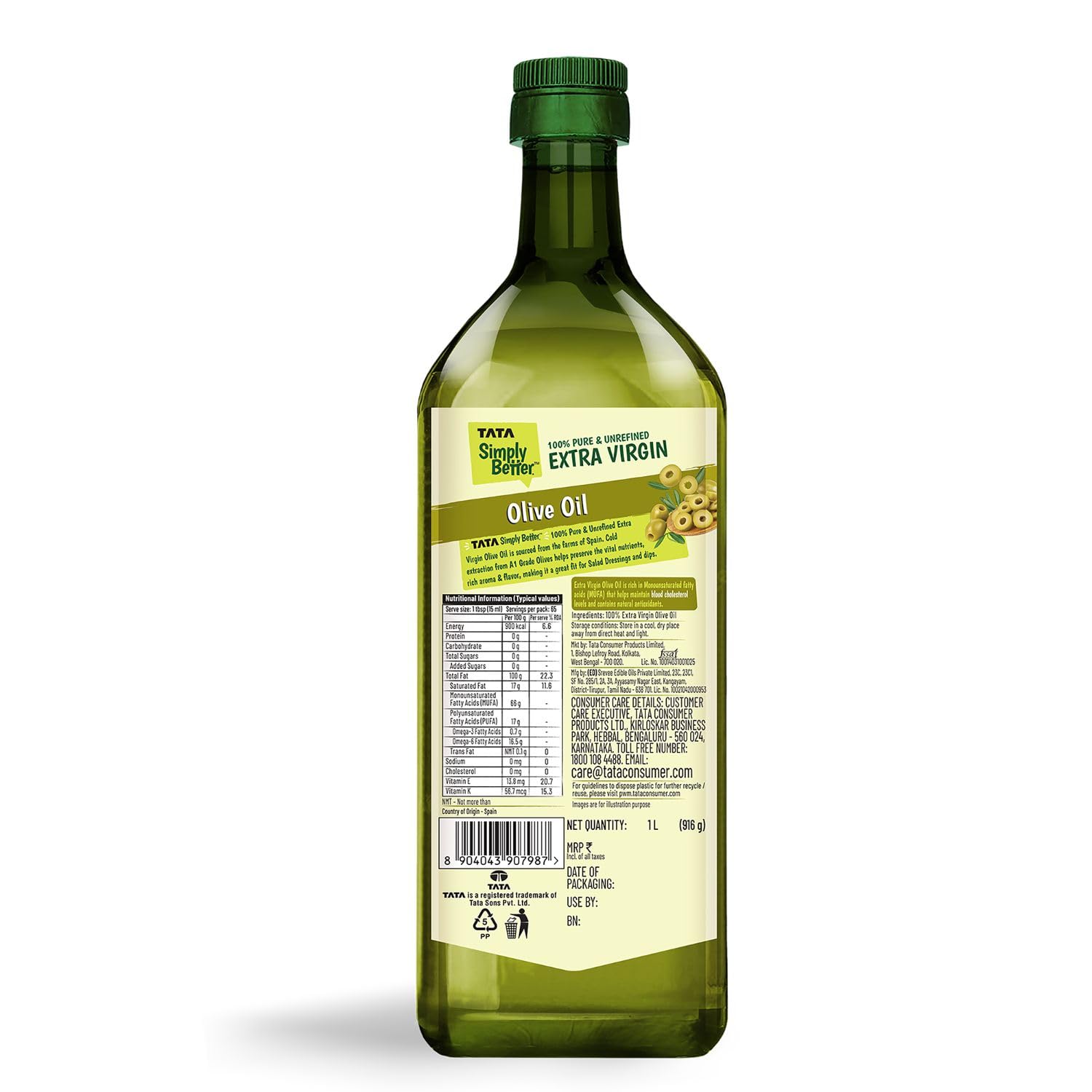 Tata Simply Better Pure & Unrefined Extra Virgin Olive Oil - Image 2