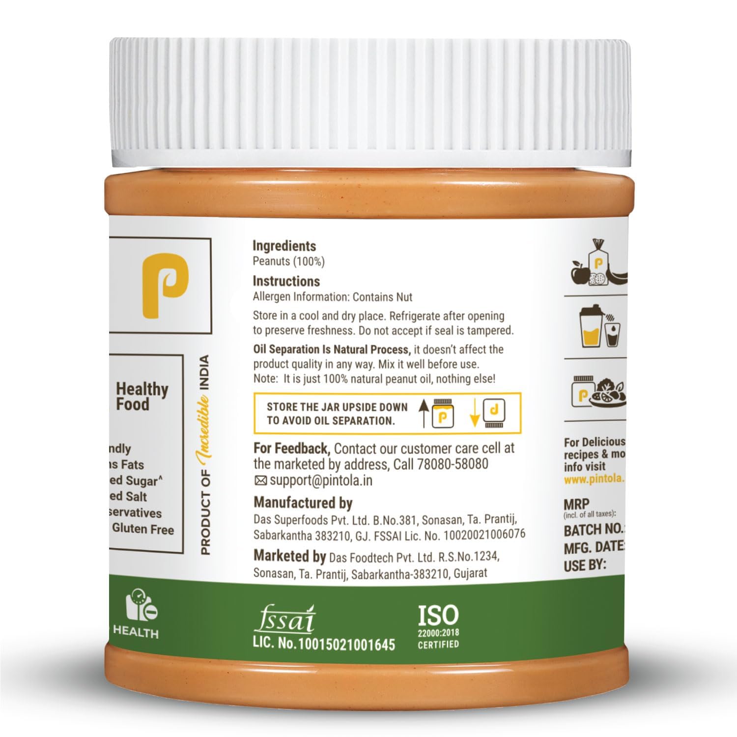 Pintola All Natural Peanut Butter Extra Crunchy 350g - Image 2