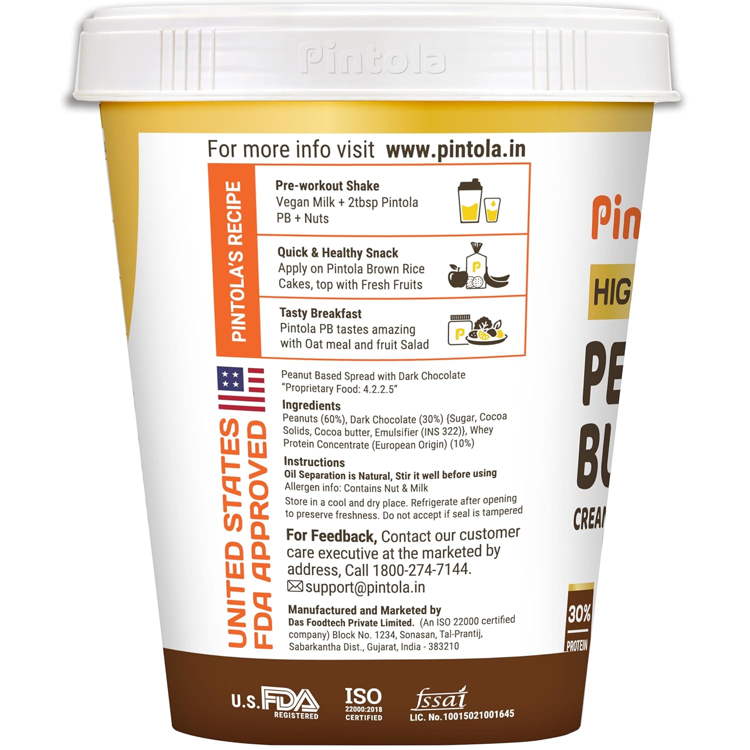 PINTOLA High Protein Peanut Butter Chocolate Flavour Creamy 1kg - Image 2