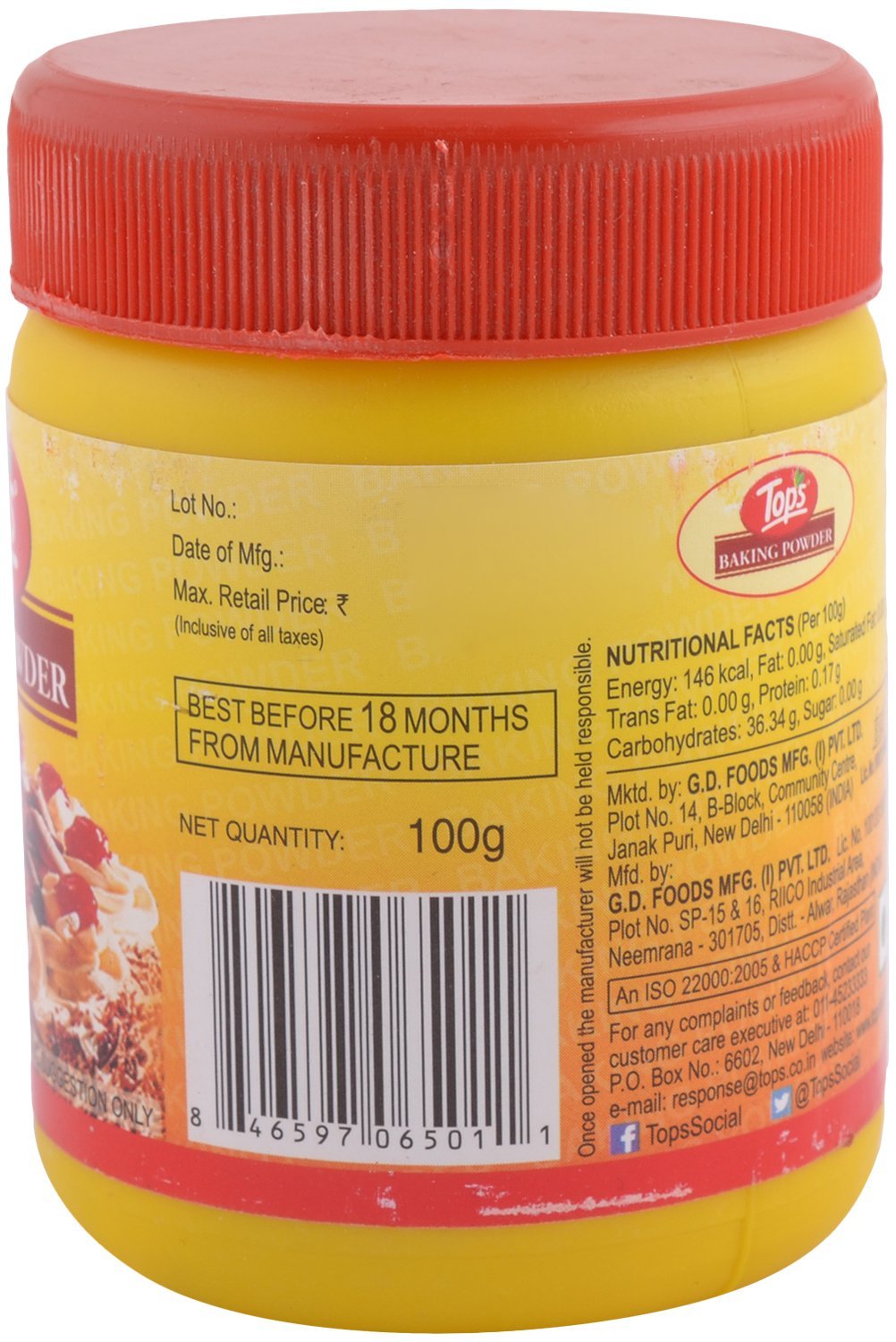 Tops Baking Powder, 100g Plastic Jar - Image 2