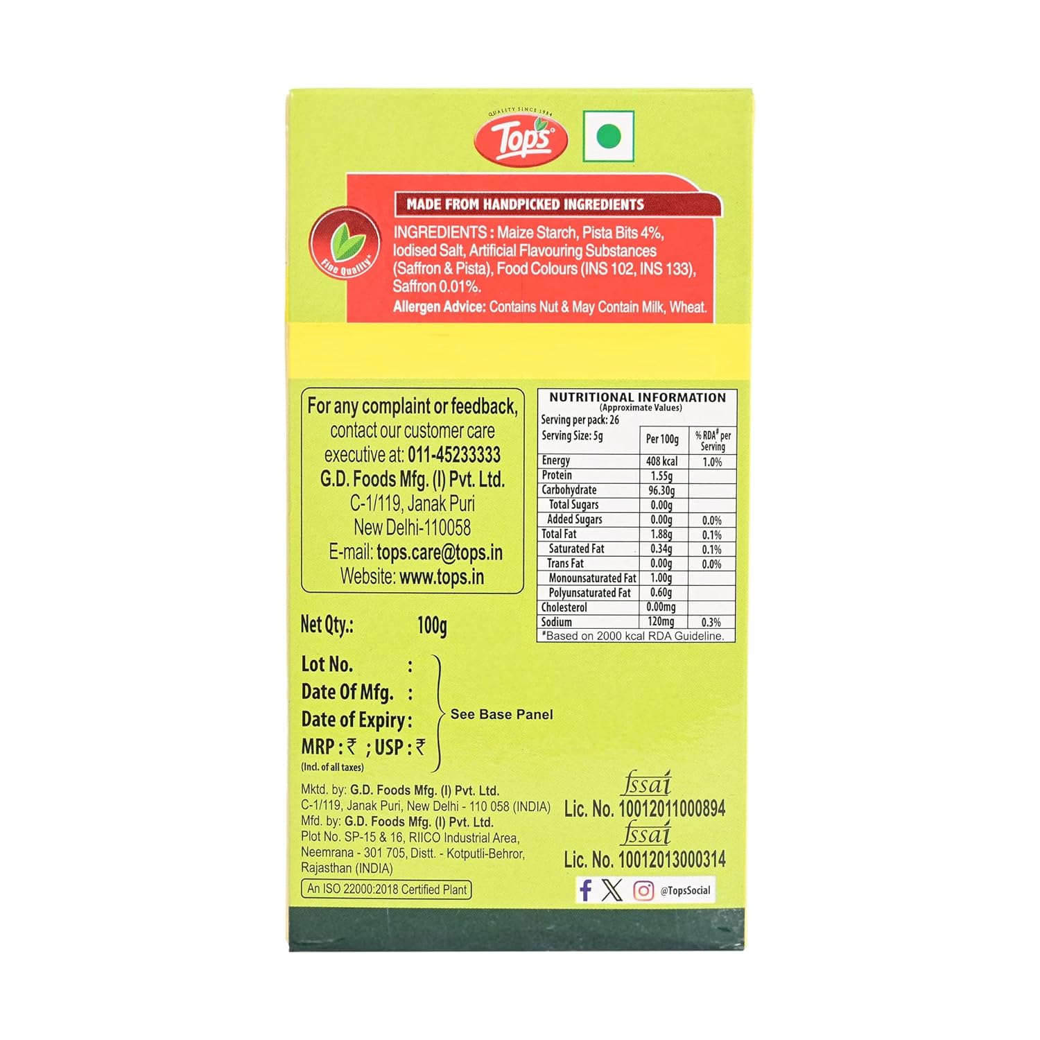 Tops Custard Powder, Kesar Pista, 100 gm - Image 2