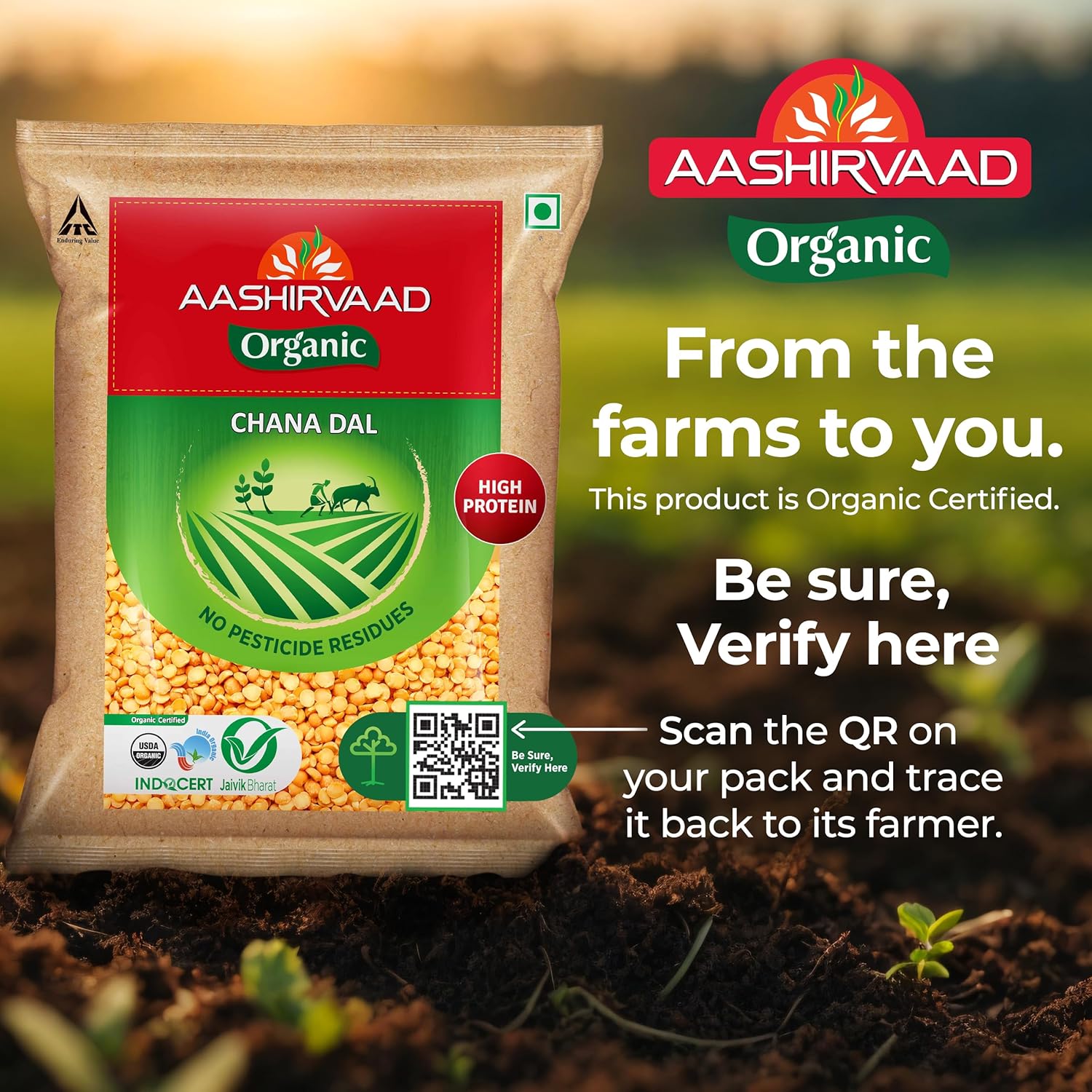 Aashirvaad Organic Chana Dal, 1 Kg, 100% Organic Chana Dal, Rich in Protein - Image 3